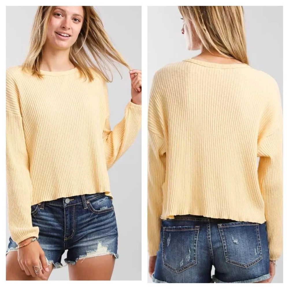 BillaBong Come Through Top Buttermilk Yellow Ribbed Size Small Surf Beach